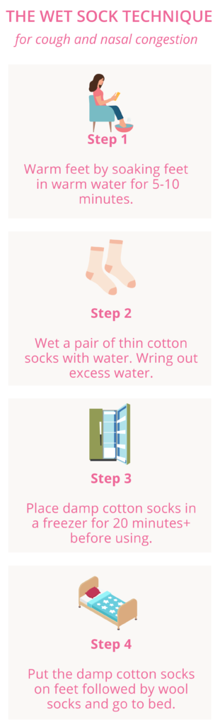 Four steps to the Wet Sock Technique for reducing flu symptoms