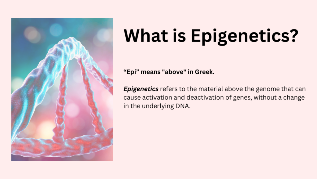 Illustration of a dna helix and the definition of epigenetics