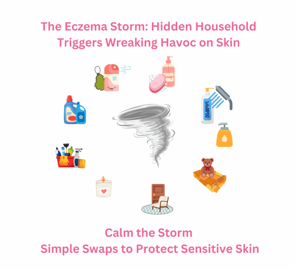 Graphic of household triggers of eczema - the 'eczema storm'